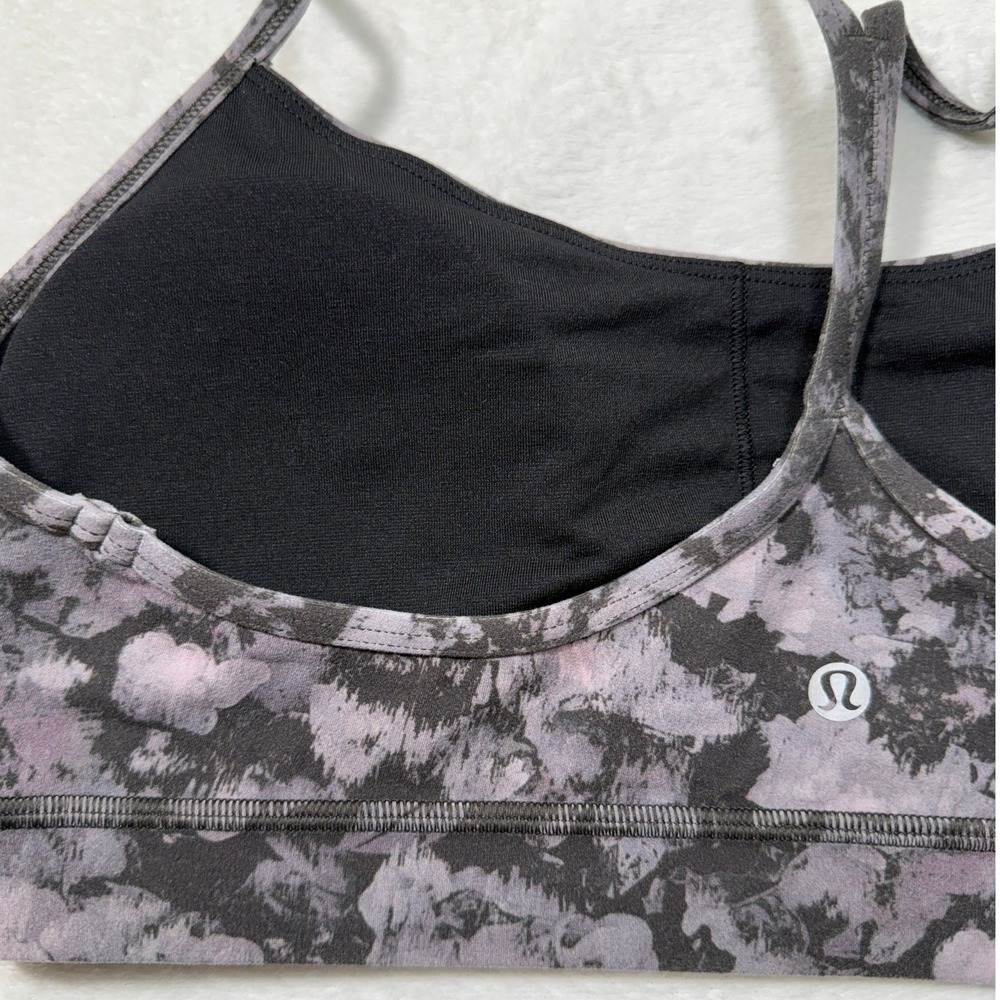 Lululemon Flow Y Bra Light Support Floral Black Grey Purple Yoga Sports Bra